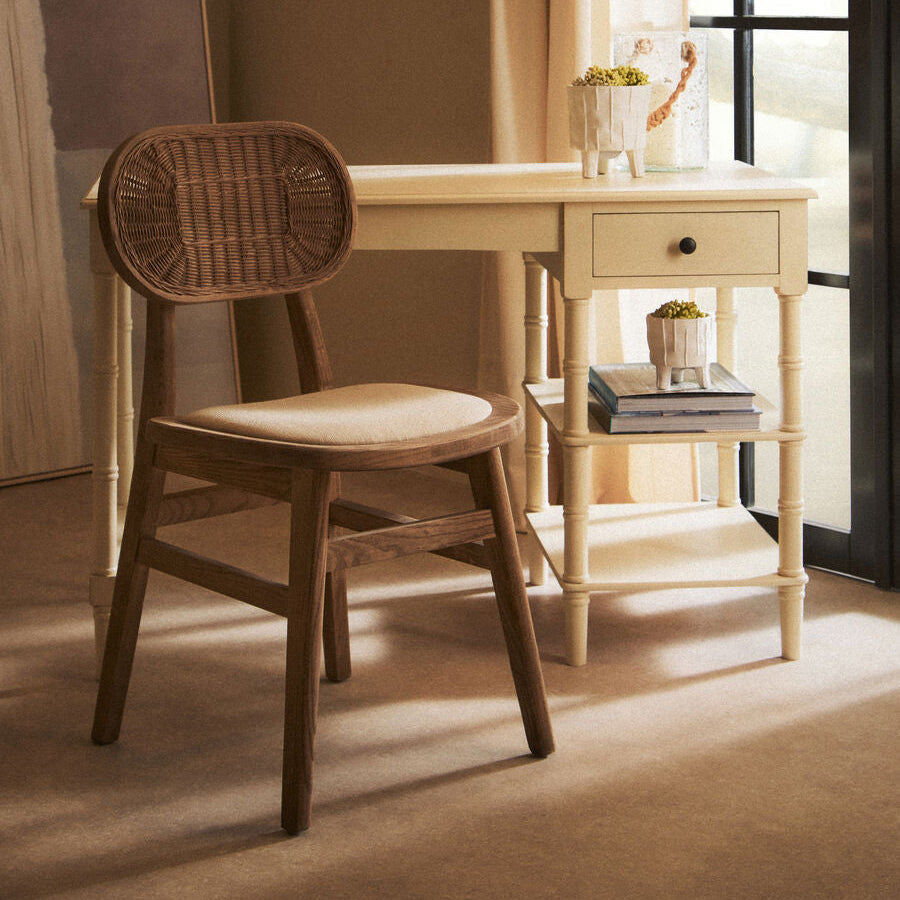 Orsina Cebu Dining Chair – Beige Fabric & Grey Wash Elm Wood