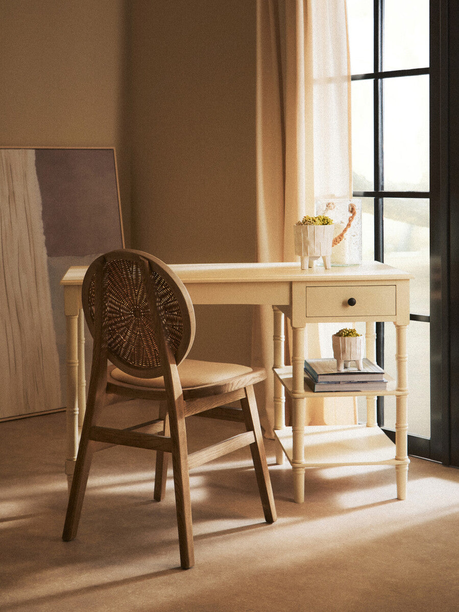 Orsina Cebu Beige Fabric & White Wash Elm Wood Modern Dining Chair