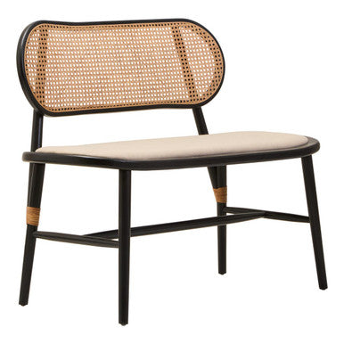 Orsina Natural Cane Bench | Black Elm Wood Entryway Seating