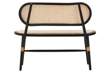 Orsina Natural Cane Bench | Black Elm Wood Entryway Seating