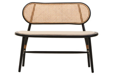 Orsina Natural Cane Bench | Black Elm Wood Entryway Seating