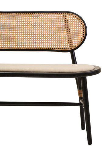 Orsina Natural Cane Bench | Black Elm Wood Entryway Seating