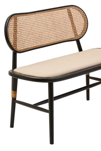 Orsina Natural Cane Bench | Black Elm Wood Entryway Seating