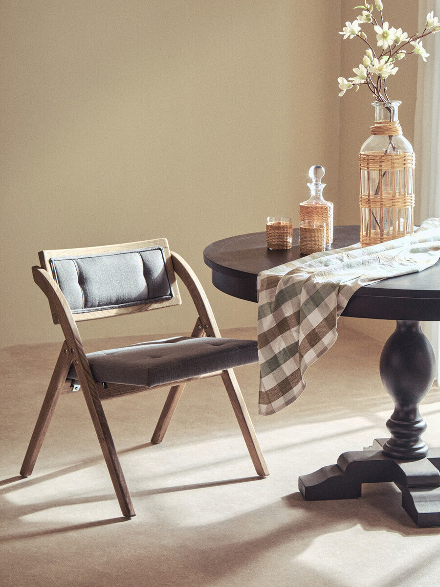 Orsina Cebu Grey Wash Elm Wood Folding Chair with Padded Fabric Seat