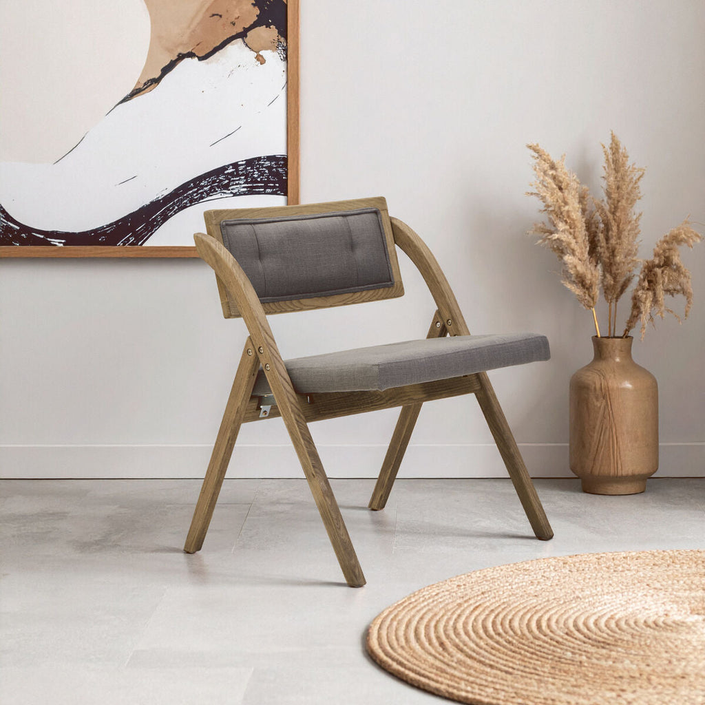 Orsina Cebu Folding Chair – Grey Fabric and Black Elm Wood Seating