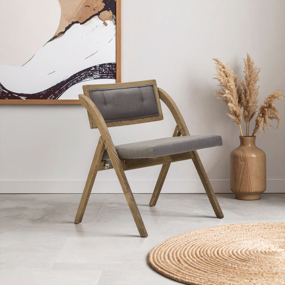 Orsina Cebu Folding Chair – Grey Fabric and Black Elm Wood Seating