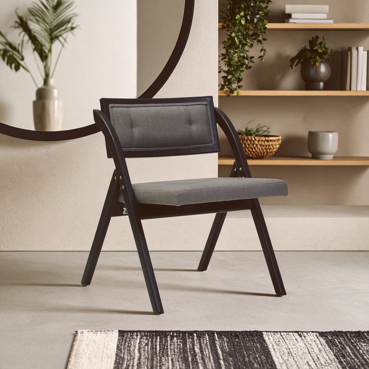 Orsina Cebu Folding Chair – Grey Fabric and Black Elm Wood Seating