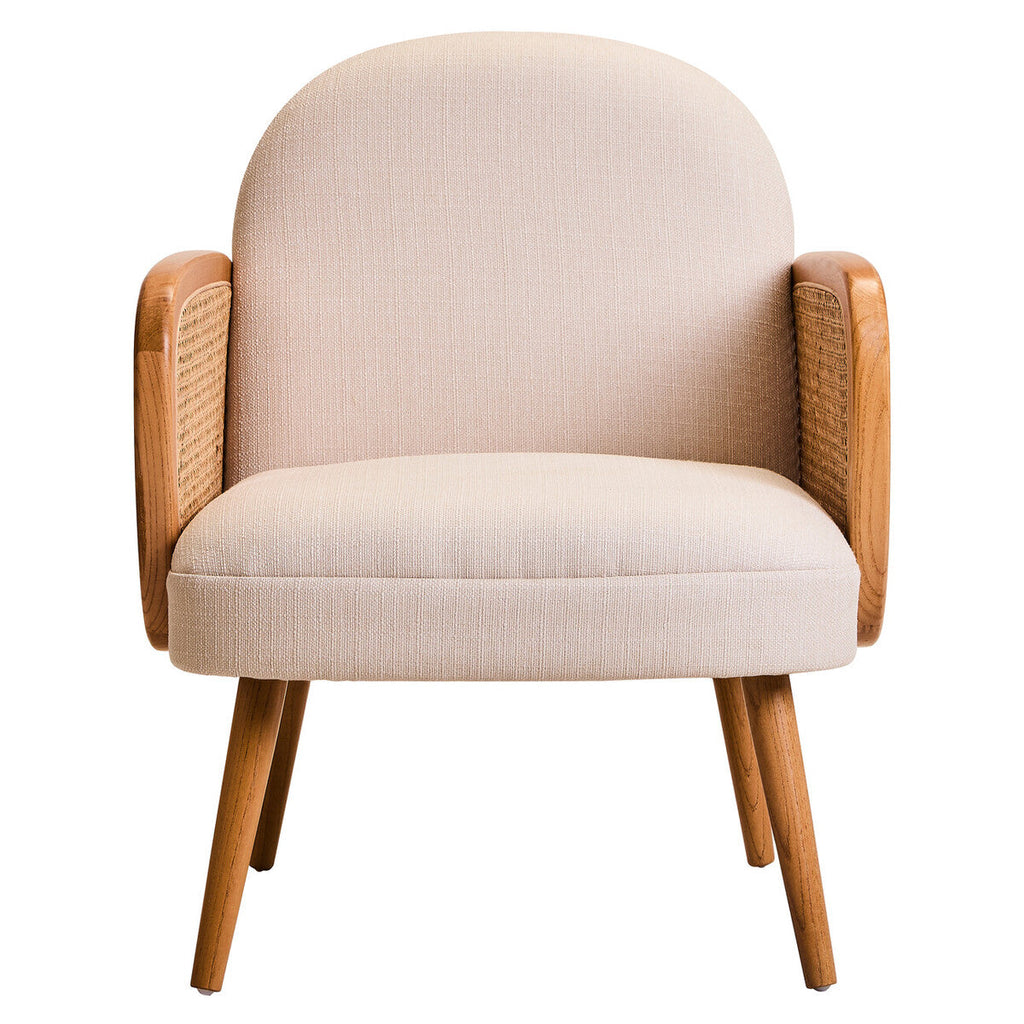 Orsina Cebu Ivory Fabric and Cane Dining Chair with Elm Wood Legs
