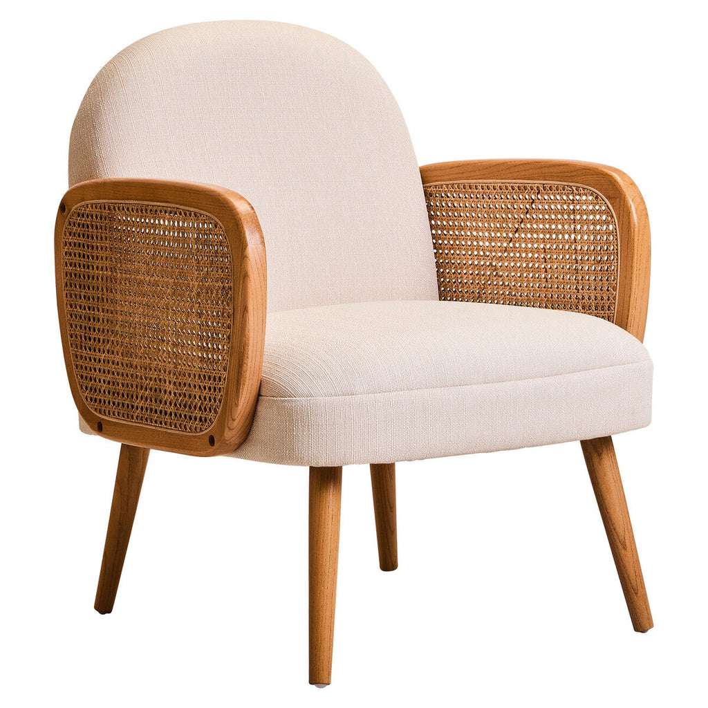 Orsina Cebu Ivory Fabric and Cane Dining Chair with Elm Wood Legs