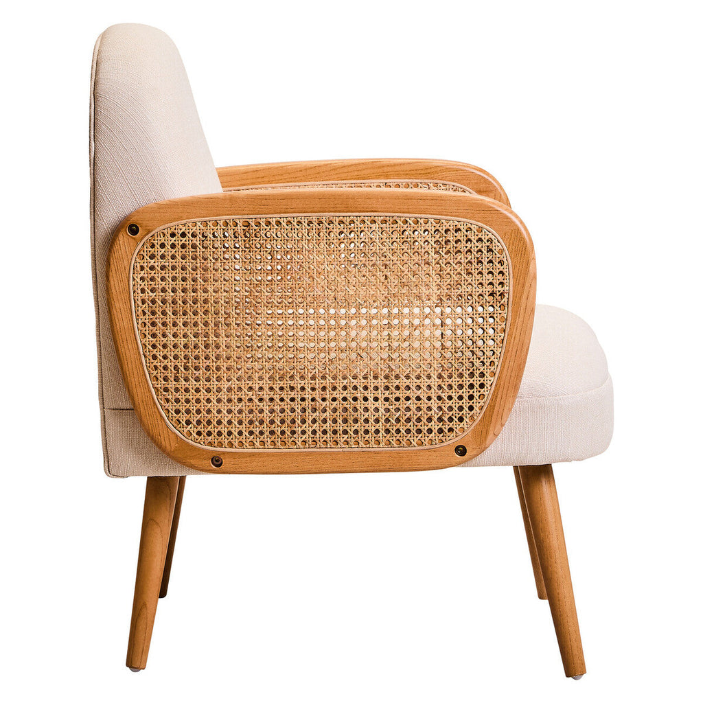 Orsina Cebu Ivory Fabric and Cane Dining Chair with Elm Wood Legs