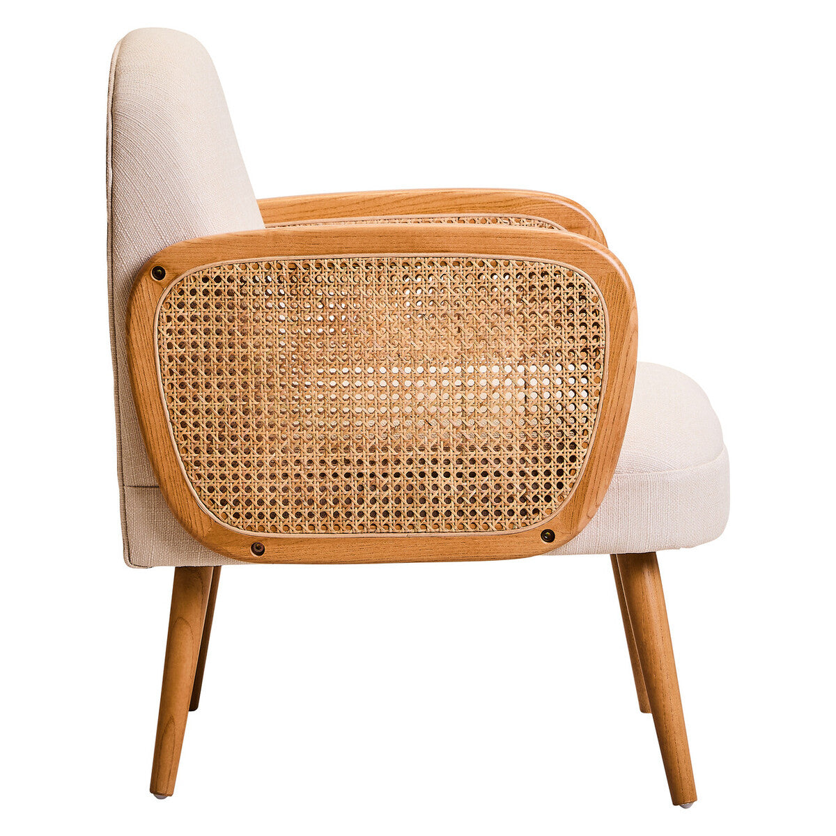 Orsina Cebu Ivory Fabric and Cane Dining Chair with Elm Wood Legs