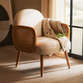 Orsina Cebu Ivory Fabric and Cane Dining Chair with Elm Wood Legs