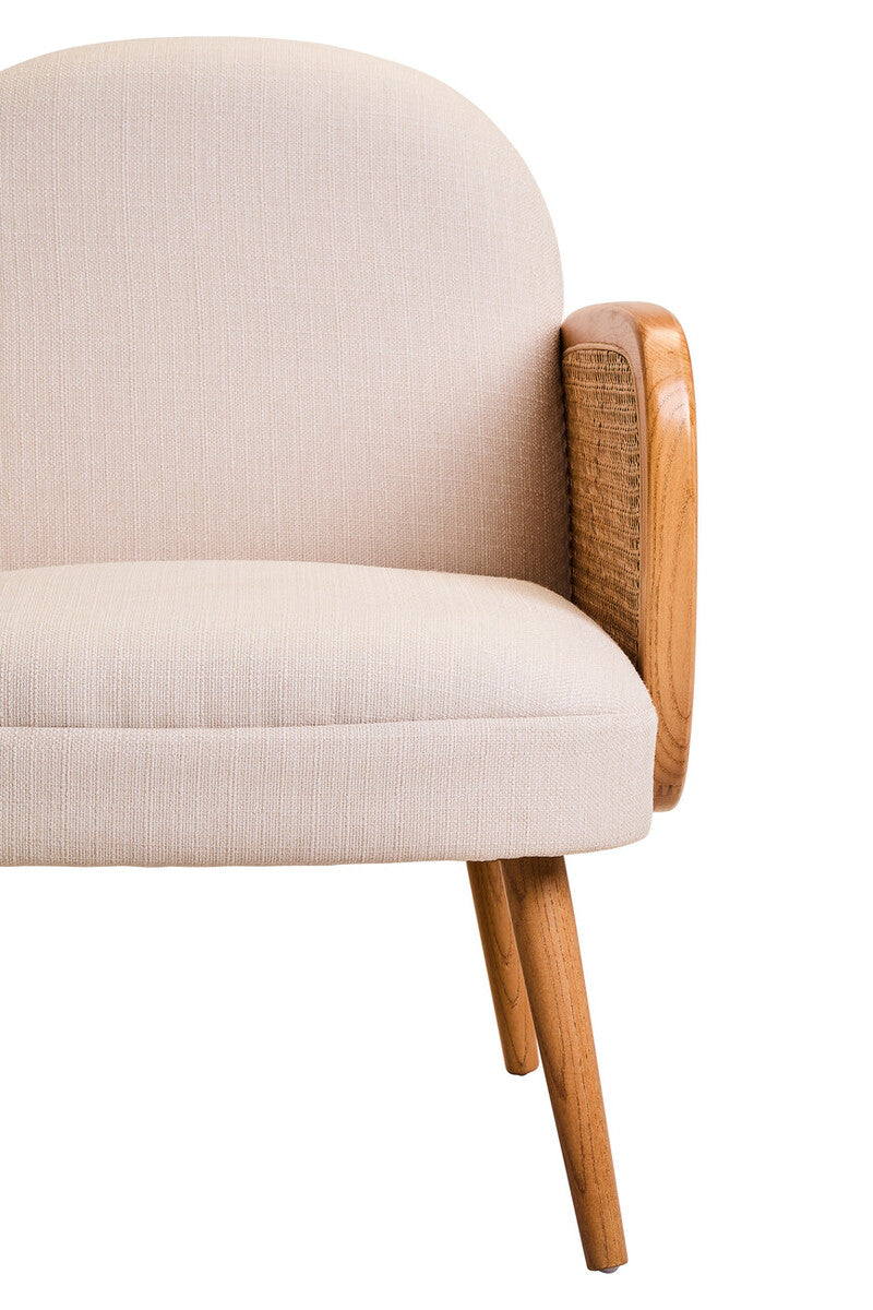 Orsina Cebu Ivory Fabric and Cane Dining Chair with Elm Wood Legs