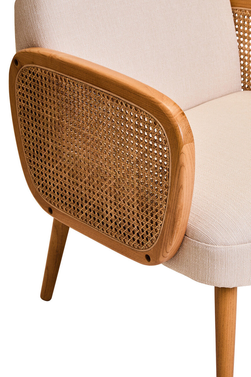 Orsina Cebu Ivory Fabric and Cane Dining Chair with Elm Wood Legs