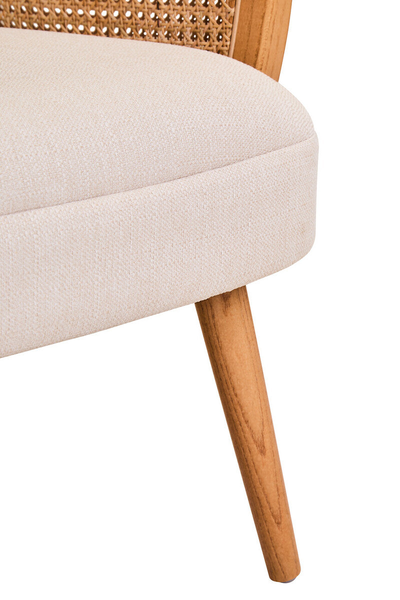 Orsina Cebu Ivory Fabric and Cane Dining Chair with Elm Wood Legs