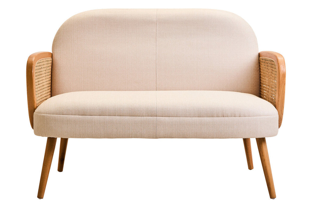 Orsina Cebu 2 Seater Ivory Fabric and Cane Sofa with Elm Wood Legs