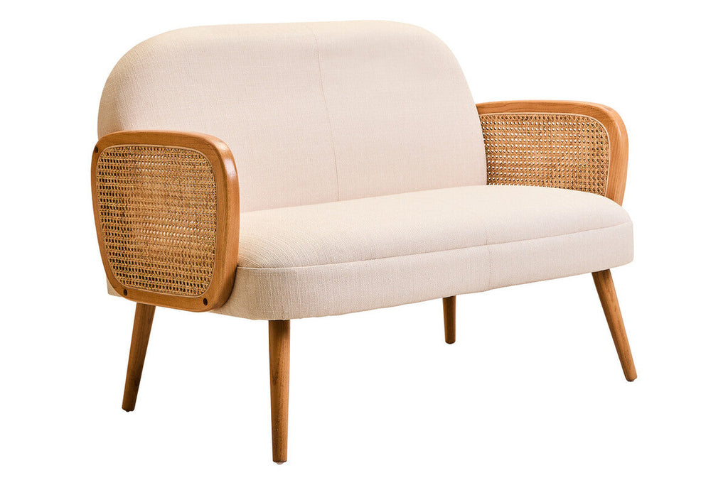 Orsina Cebu 2 Seater Ivory Fabric and Cane Sofa with Elm Wood Legs