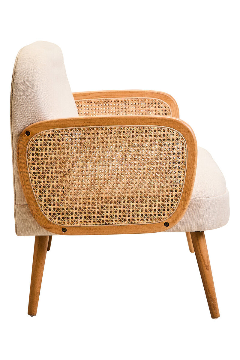 Orsina Cebu 2 Seater Ivory Fabric and Cane Sofa with Elm Wood Legs