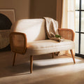 Orsina Cebu 2 Seater Ivory Fabric and Cane Sofa with Elm Wood Legs