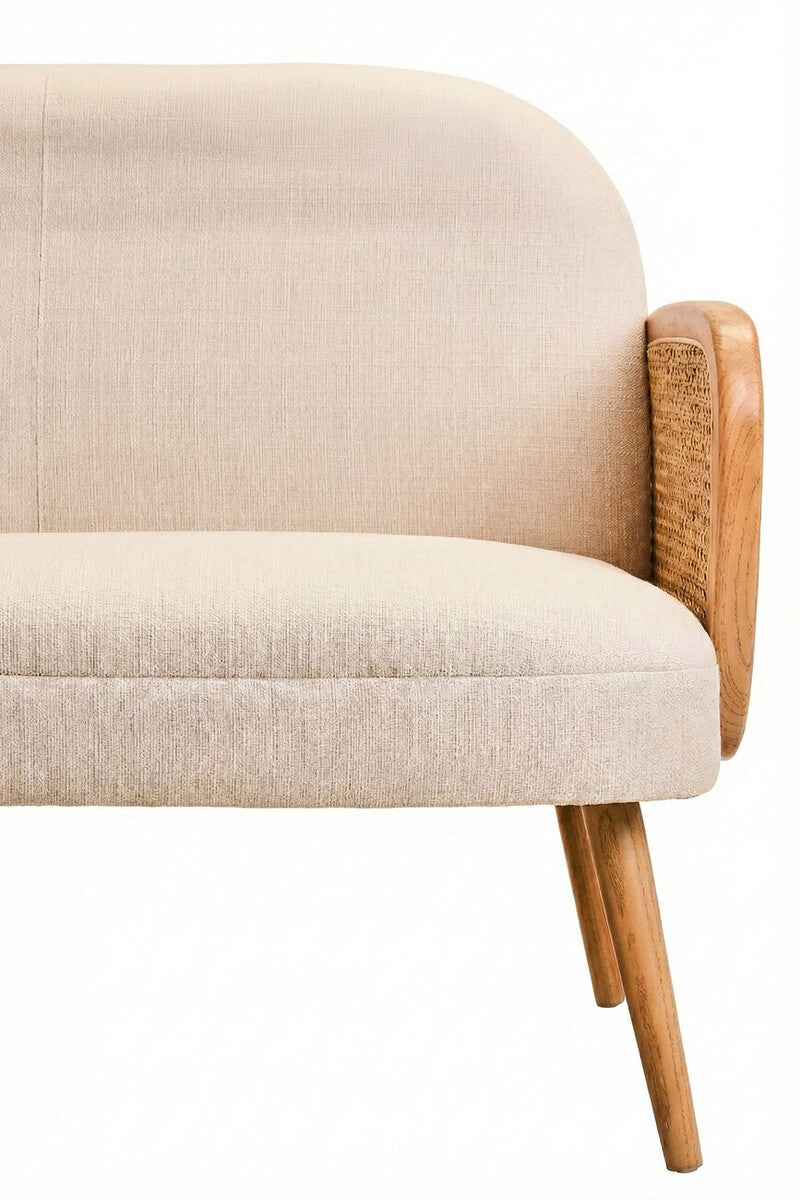 Orsina Cebu 2 Seater Ivory Fabric and Cane Sofa with Elm Wood Legs