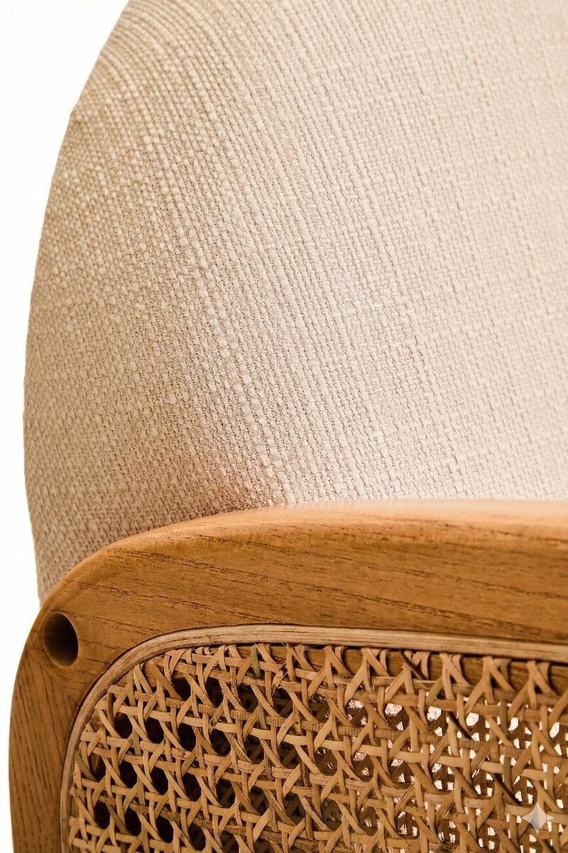 Orsina Cebu 2 Seater Ivory Fabric and Cane Sofa with Elm Wood Legs