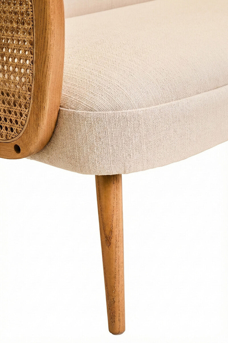 Orsina Cebu 2 Seater Ivory Fabric and Cane Sofa with Elm Wood Legs