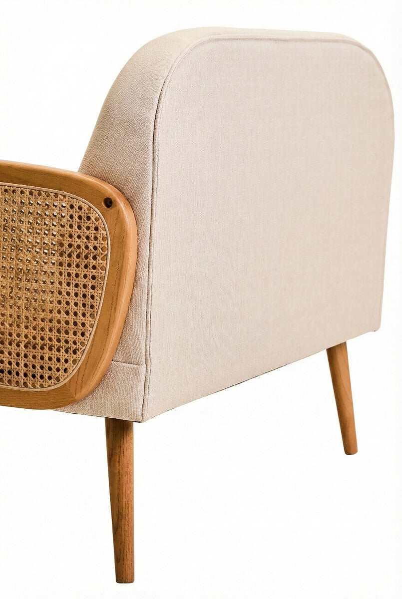 Orsina Cebu 2 Seater Ivory Fabric and Cane Sofa with Elm Wood Legs