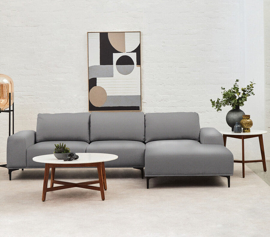 Orsina Toulon 3 Seater Grey Fabric Right Chaise Sectional Sofa