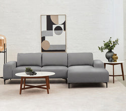 Orsina Toulon 3 Seater Grey Fabric Right Chaise Sectional Sofa