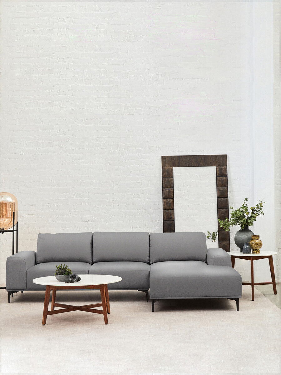 Orsina Toulon 3 Seater Grey Fabric Right Chaise Sectional Sofa