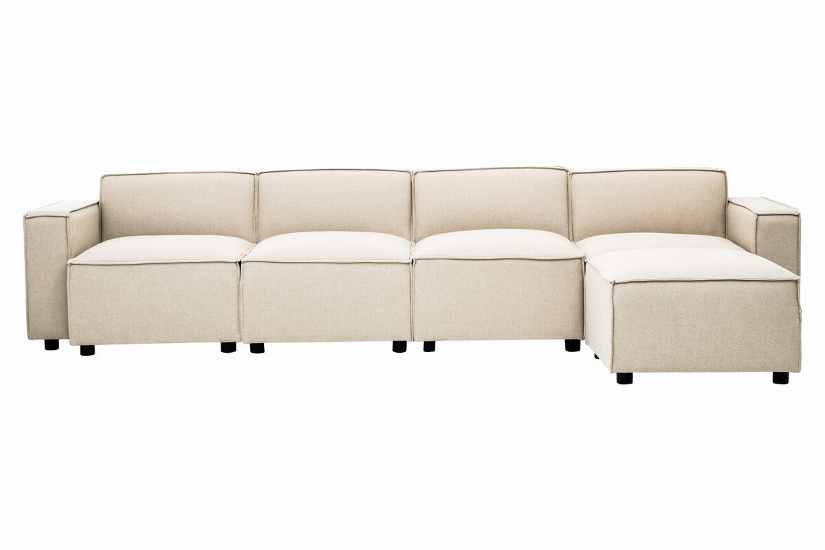 Orsina Toulouse Cream Fabric Modular Ottoman | Square Upholstered Footstool