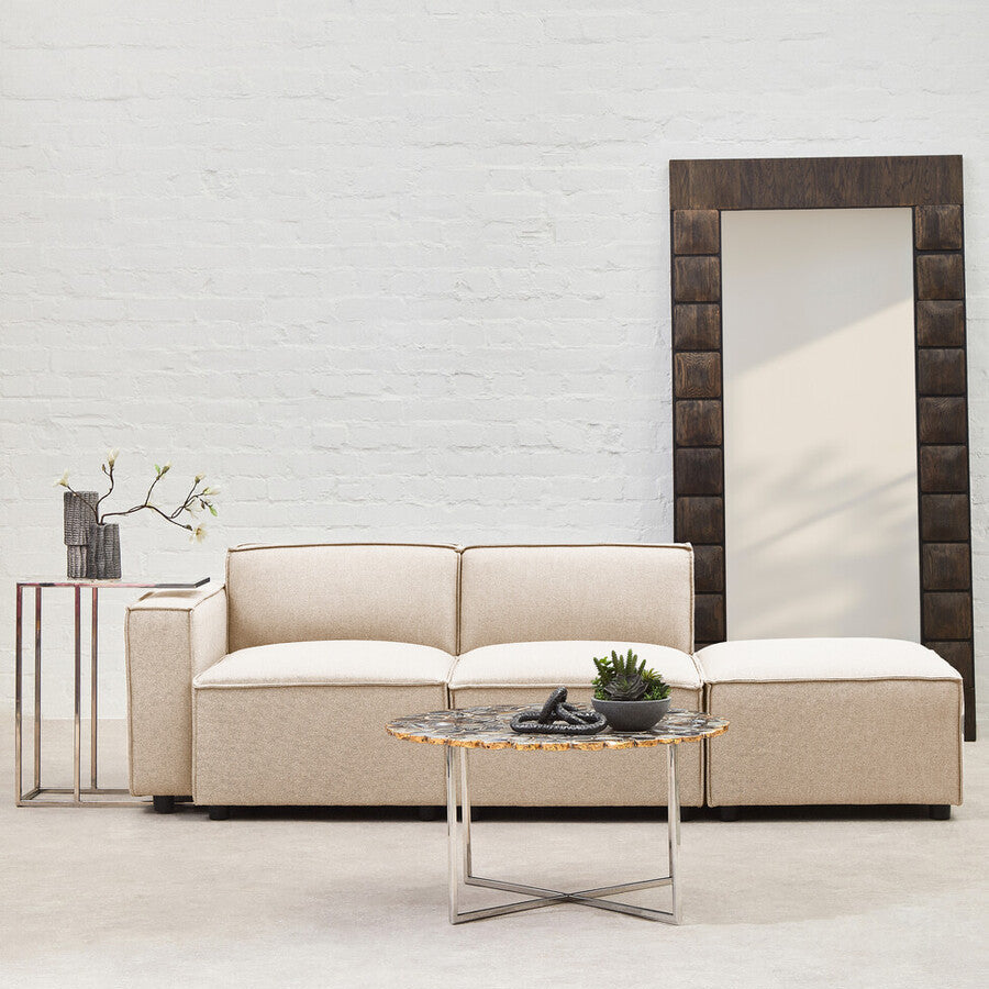 Orsina Toulouse Cream Fabric Modular Ottoman | Square Upholstered Footstool
