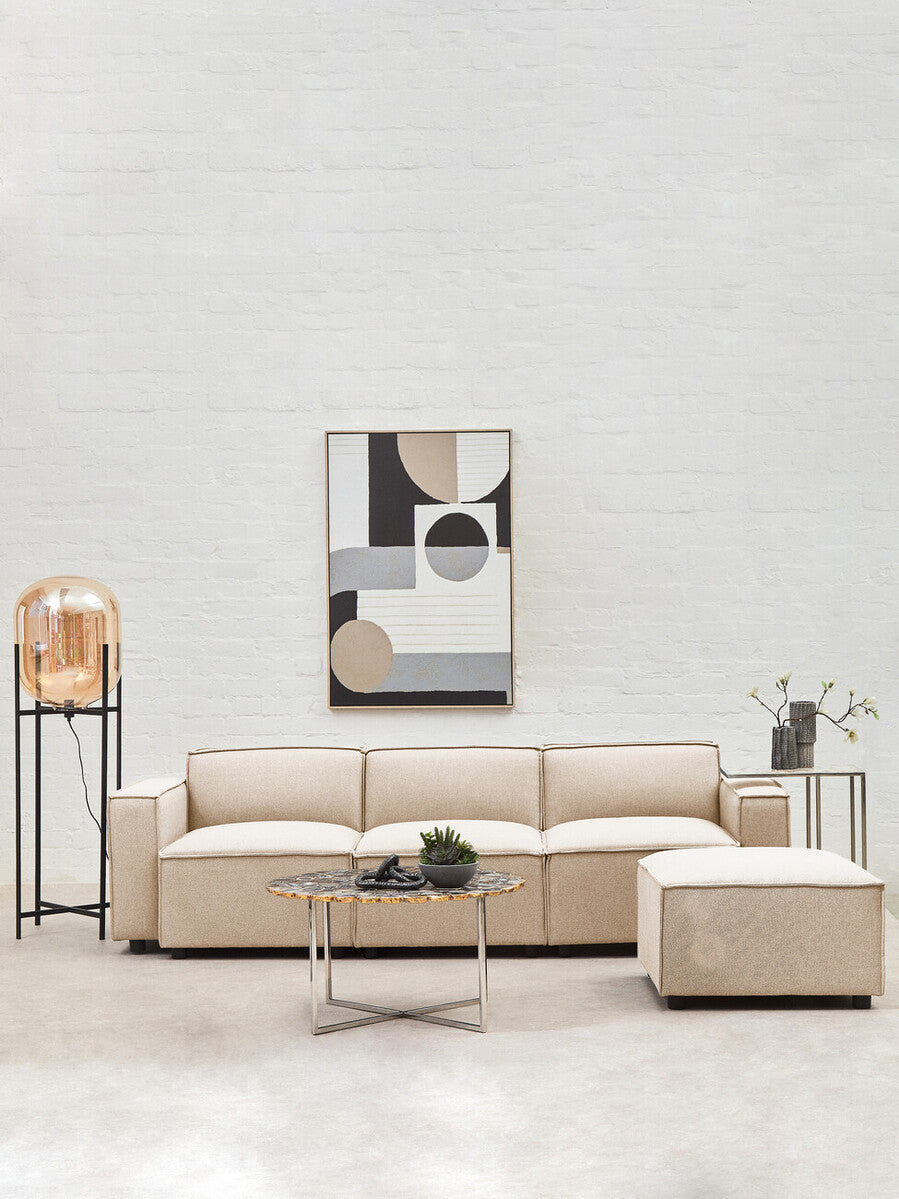 Orsina Toulouse Cream Fabric Modular Ottoman | Square Upholstered Footstool