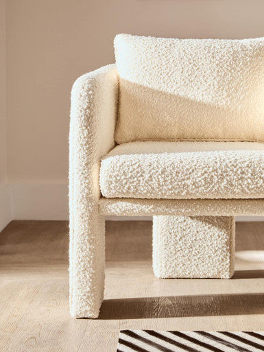 Orsina Ozzero Ivory Boucle Curved Armchair | Modern Accent Chair