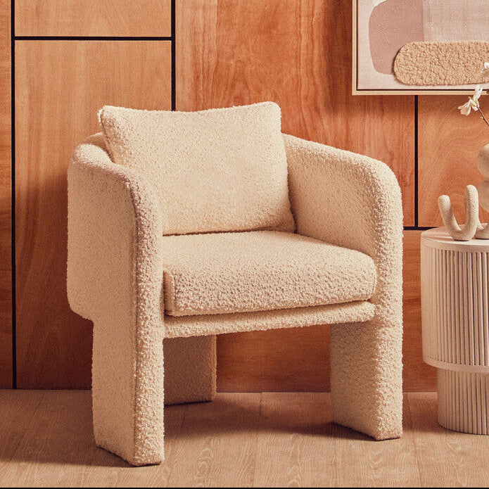 Orsina Ozzero Ivory Boucle Curved Armchair | Modern Accent Chair