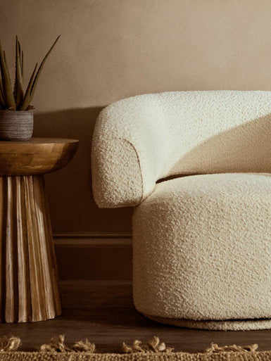 Orsina Oliveto Ivory Boucle Curved Swivel Armchair | Modern Accent Seat