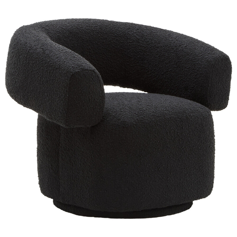 Orsina Oliveto Black Boucle Curved Swivel Armchair | Modern Accent Chair