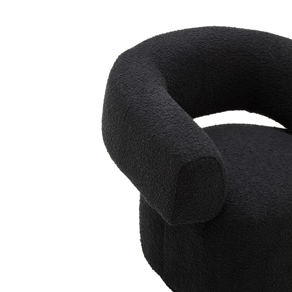 Orsina Oliveto Black Boucle Curved Swivel Armchair | Modern Accent Chair