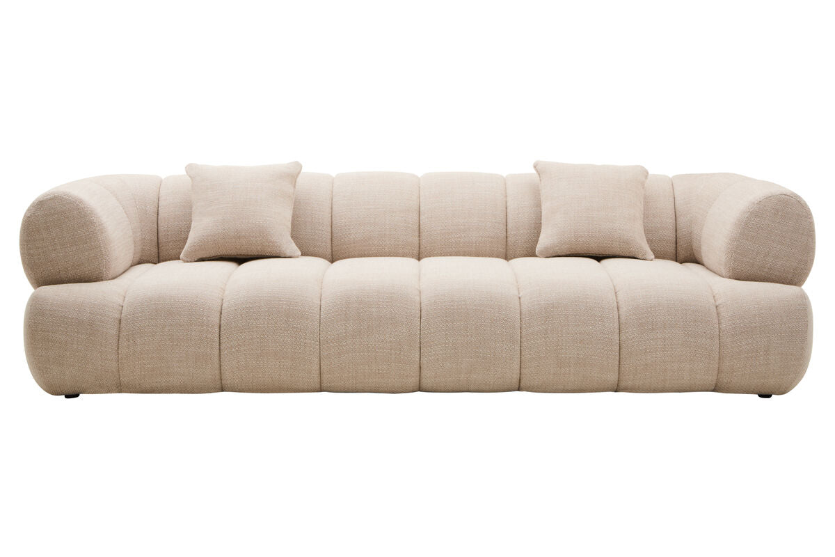 Orsina Ordona 3-Seater Curved Sofa – Cream Linen Quilted Design