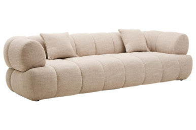 Orsina Ordona 3-Seater Curved Sofa – Cream Linen Quilted Design