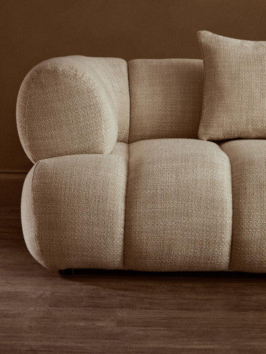 Orsina Ordona 3-Seater Curved Sofa – Cream Linen Quilted Design