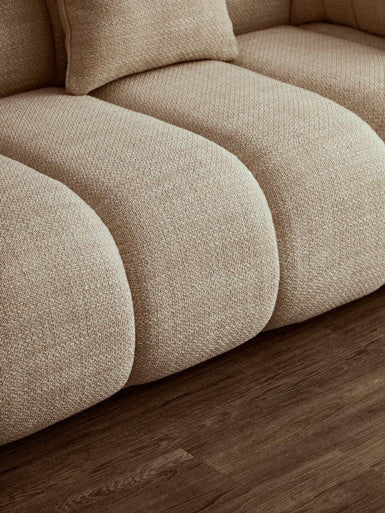 Orsina Ordona 3-Seater Curved Sofa – Cream Linen Quilted Design