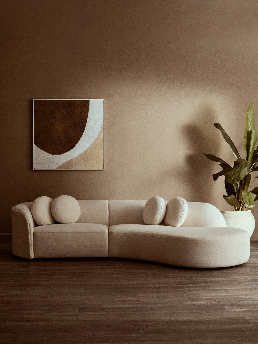 Orsina Ovada 3 Seater Curved Sofa – Cream Linen Upholstered Couch