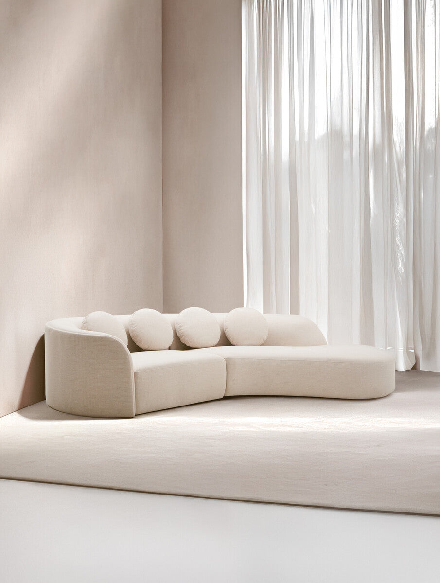 Orsina Ovada 3 Seater Curved Sofa – Cream Linen Upholstered Couch