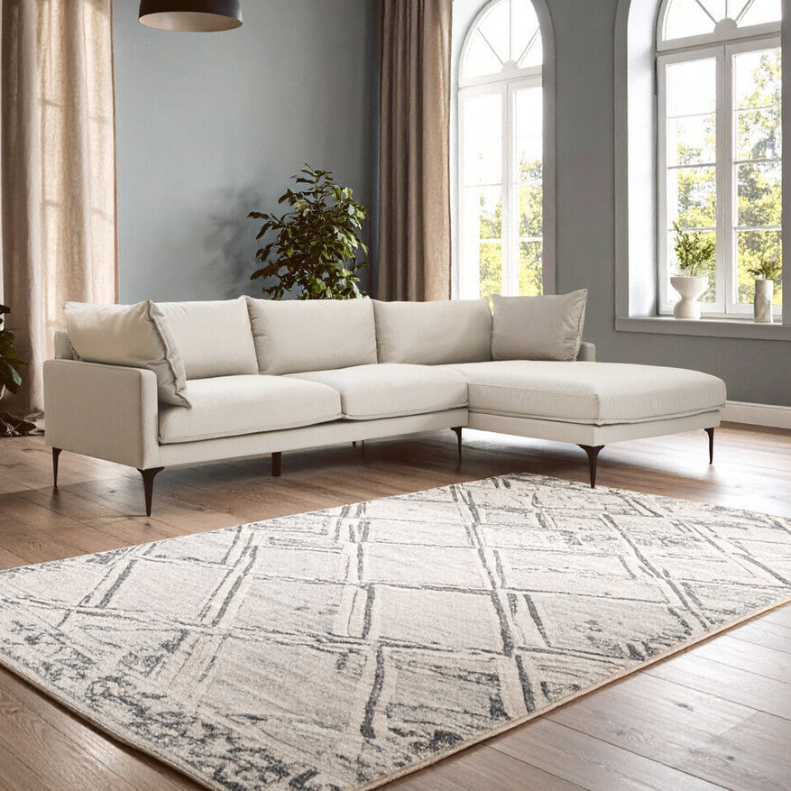 Orsina Comfee 3 Seater Right Chaise Sofa – Cream Minimalist Sectional