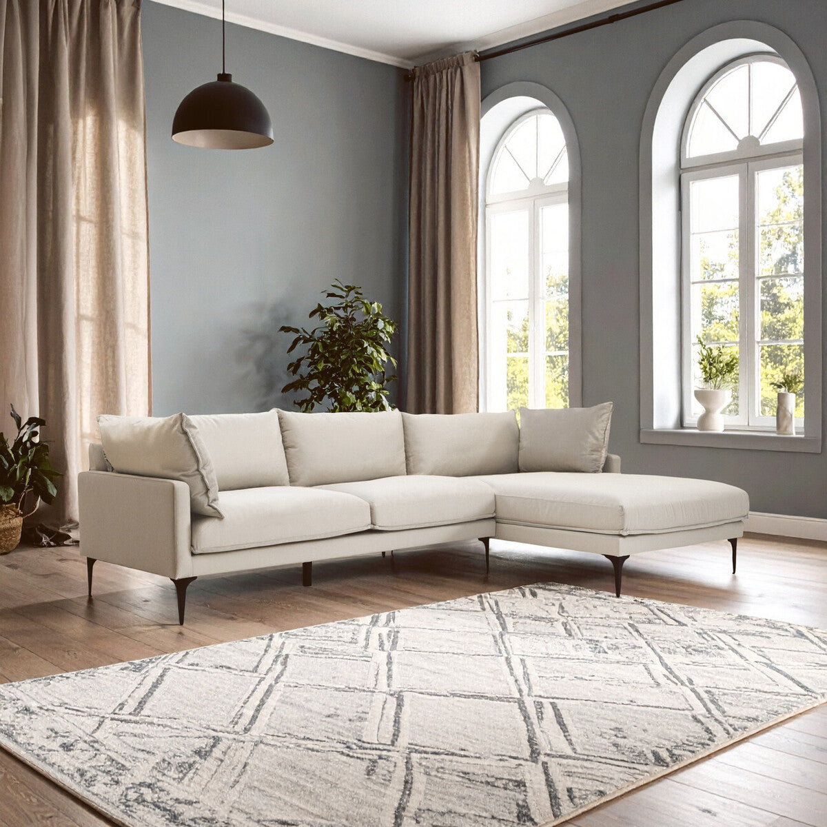 Orsina Comfee 3 Seater Right Chaise Sofa – Cream Minimalist Sectional