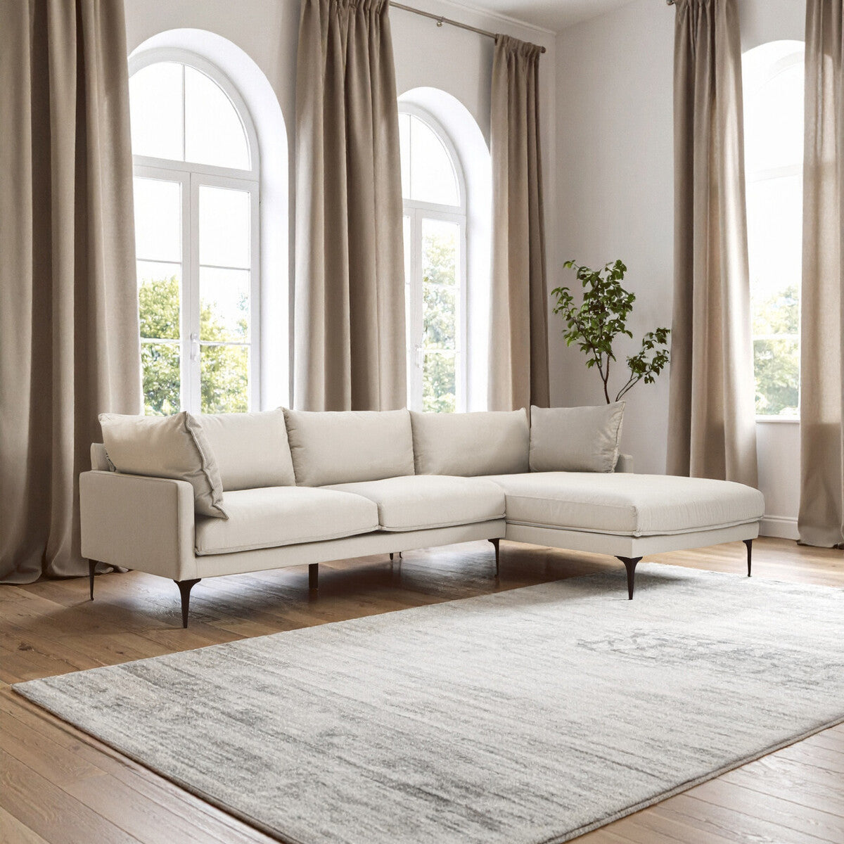 Orsina Comfee 3 Seater Right Chaise Sofa – Cream Minimalist Sectional