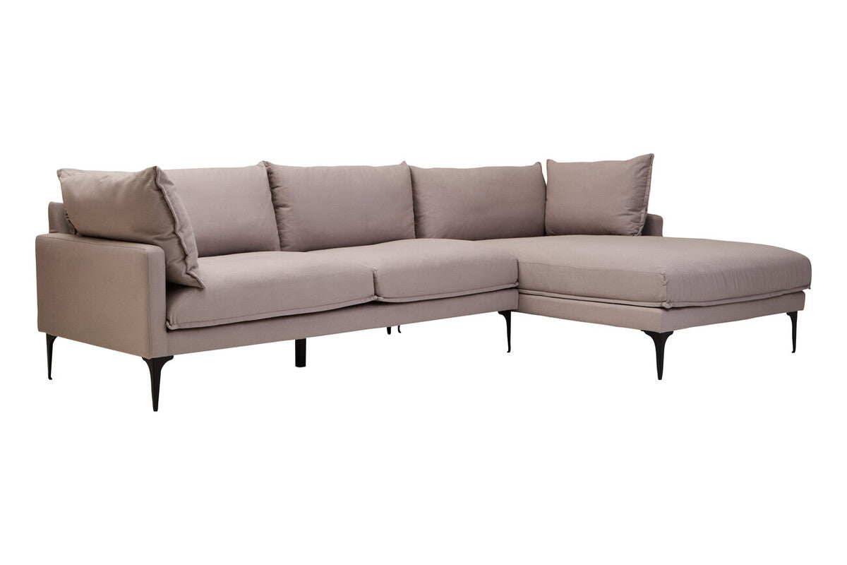 Orsina Troyes 3 Seater Grey Right Chaise Sofa | Modern Metal Legs