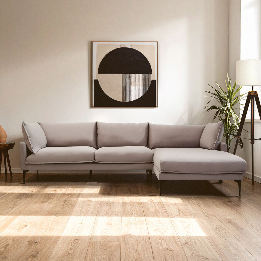 Orsina Troyes 3 Seater Grey Right Chaise Sofa | Modern Metal Legs
