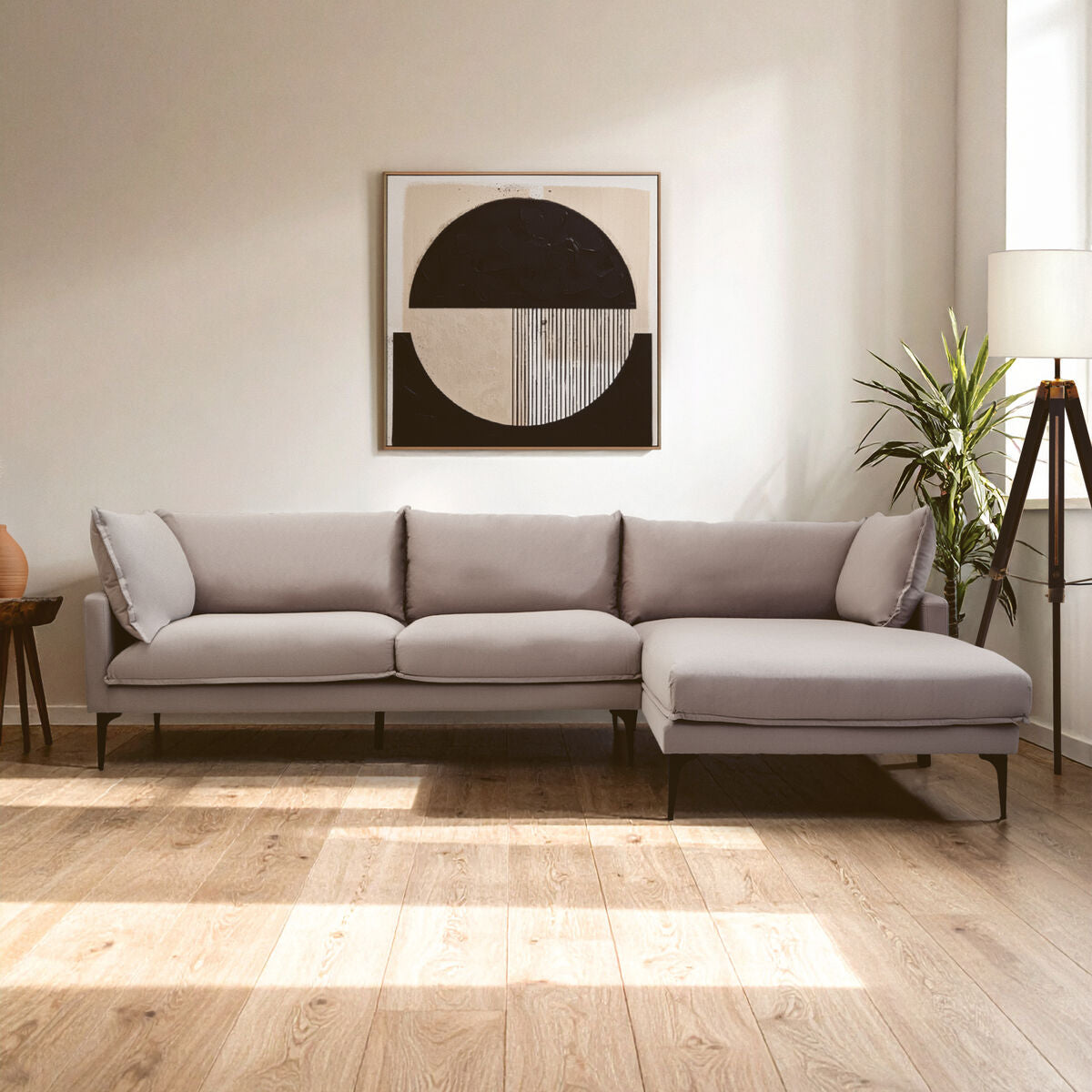 Orsina Troyes 3 Seater Grey Right Chaise Sofa | Modern Metal Legs